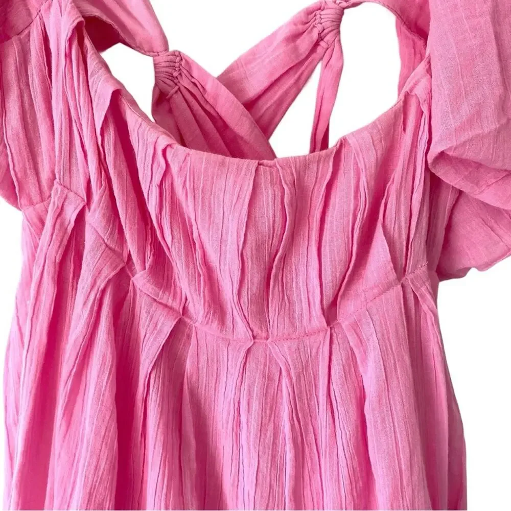 Free People Marina Pink Puff Sleeve Mini Dress size Large